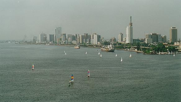 Lagos Island and part of Lagos Harbour, taken from close to Victoria Island, looking north-west (NB this is not Ikoyi Bay as wrongly labelled elsewhere)