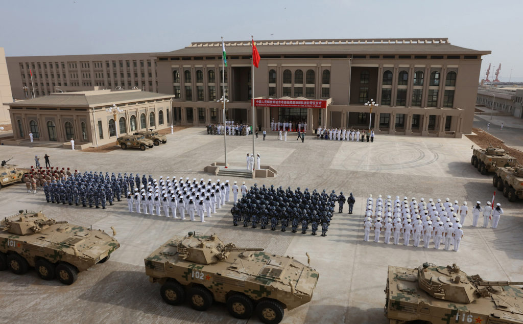 People's Liberation Army personnel attending the opening ceremony of China's new military base in Djibouti. (STR/AFP/Getty Images)