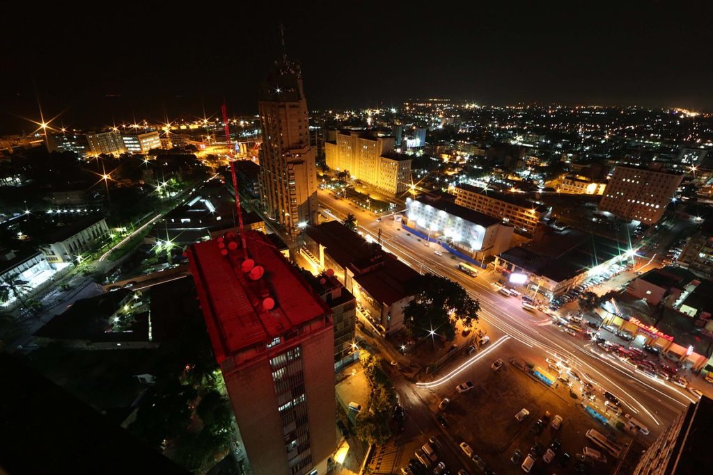 Kinshasa, DR Congo: night view of the Congolese capital, captured from the top of a building in the city center. Photo MONUSCO/Abel Kavanagh