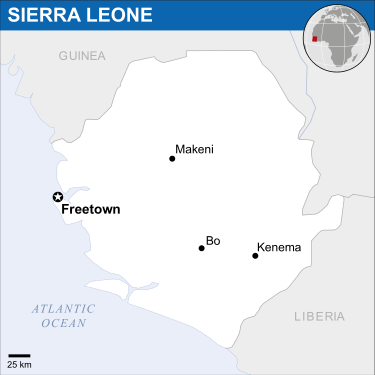 Locator map of Sierra Leone. 2012. Author UN Office for the Coordination of Humanitarian Affairs (OCHA)