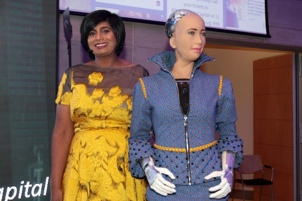 Sharmla Chetty (Duke CE’s President of Global Markets) with Sophia the Humanoid Robot