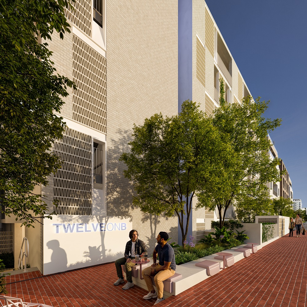 Artist’s impression of landscaped seating outside TWELVEONB